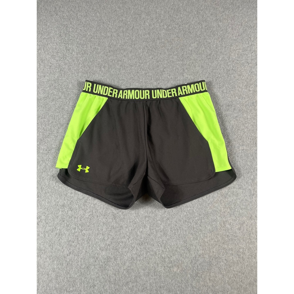 Under Armour HeatGear Shorts Womens Medium Gray Neon Green Athletic 1292231